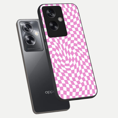  Bubblegum Check Wave phone case For Oppo A79 showing premium glass back cover with detailed artwork