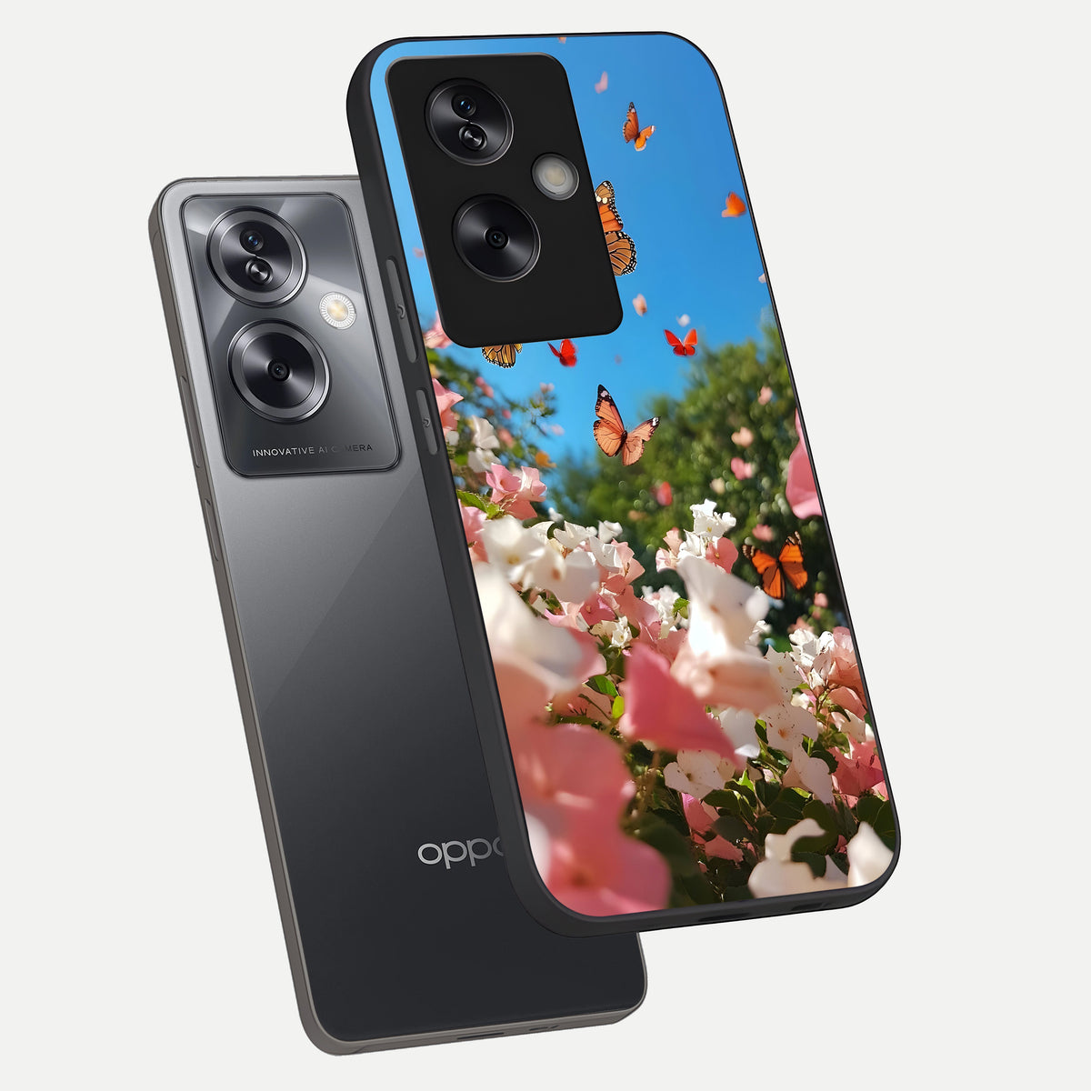  Butterflies In Bloom Sky phone case For Oppo A79 showing premium glass back cover with detailed artwork