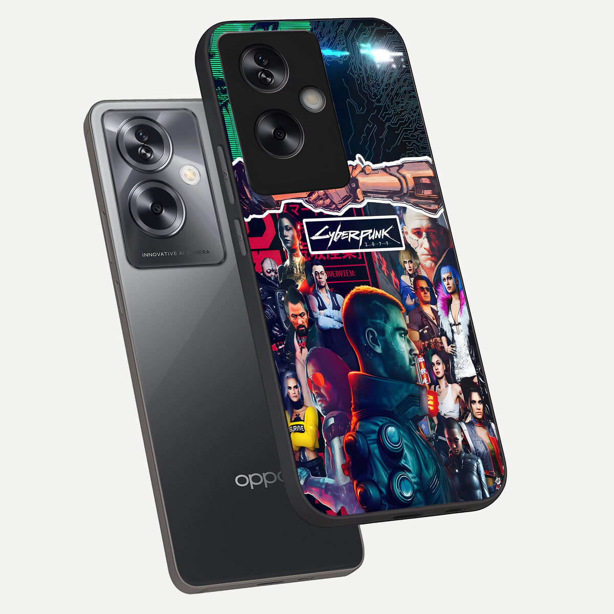  CYBERPUNK Legacy phone case For Oppo A79 showing premium glass back cover with detailed artwork