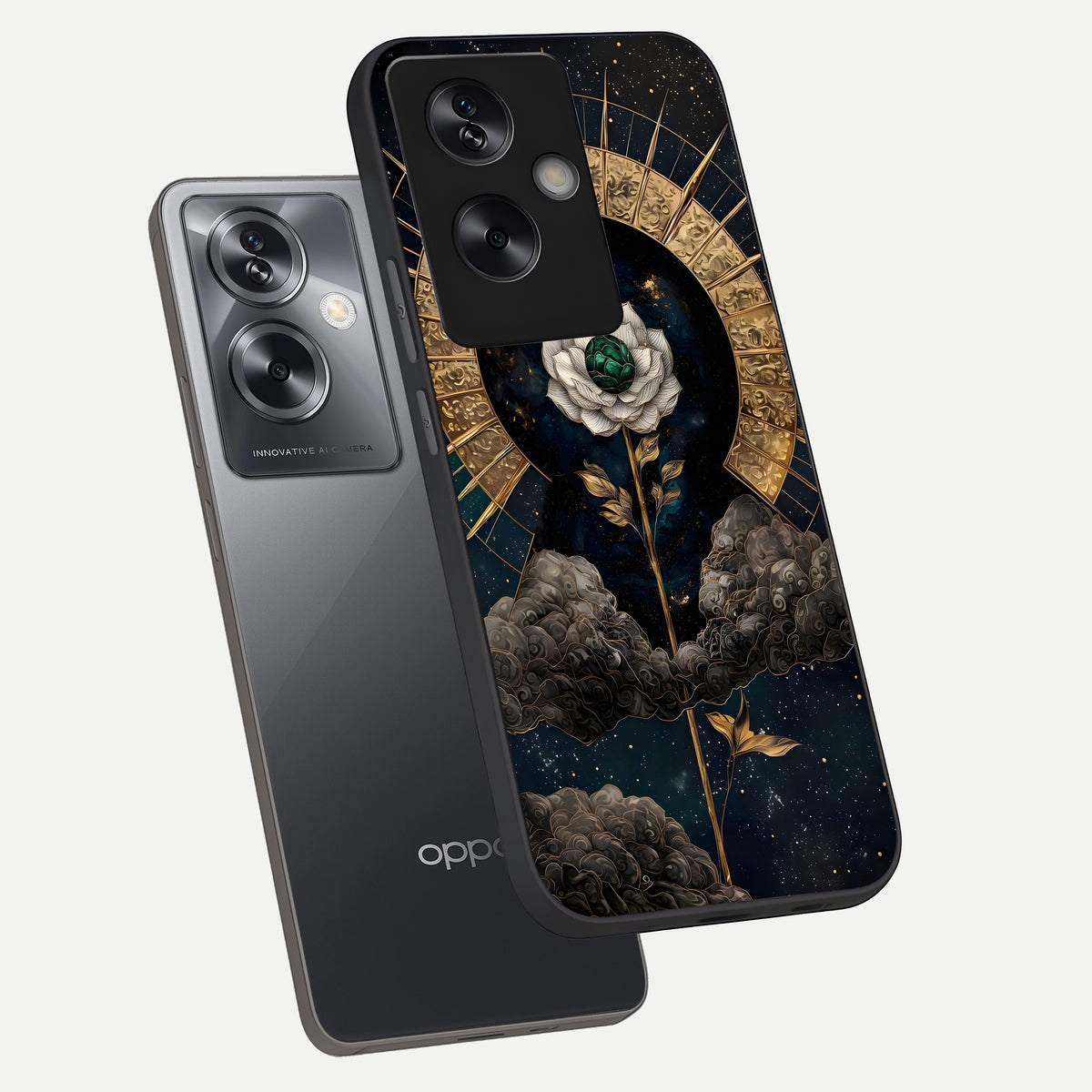  Celestial Lotus Morang phone case For Oppo A79 showing premium glass back cover with detailed artwork
