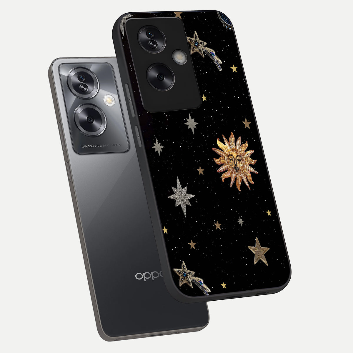  Celestial Moon With Stars phone case For Oppo A79 showing premium glass back cover with detailed artwork