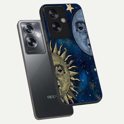  Celestial Moon With Sun phone case For Oppo A79 showing premium glass back cover with detailed artwork