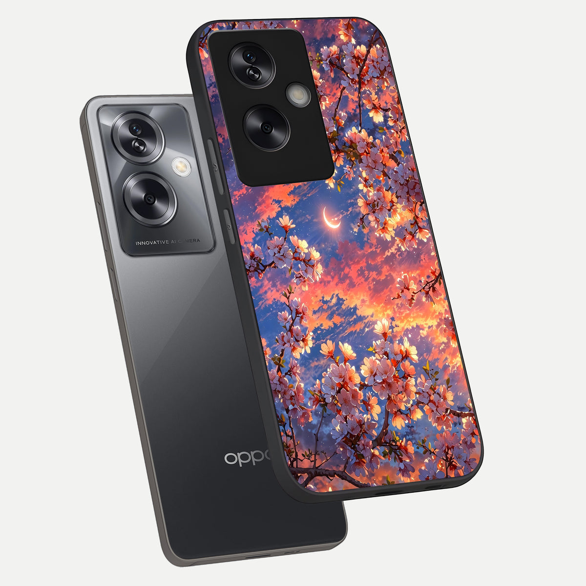  Celestial Sakura Sunset phone case For Oppo A79 showing premium glass back cover with detailed artwork