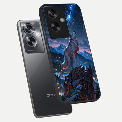  Celestial Wolf Howl phone case For Oppo A79 showing premium glass back cover with detailed artwork