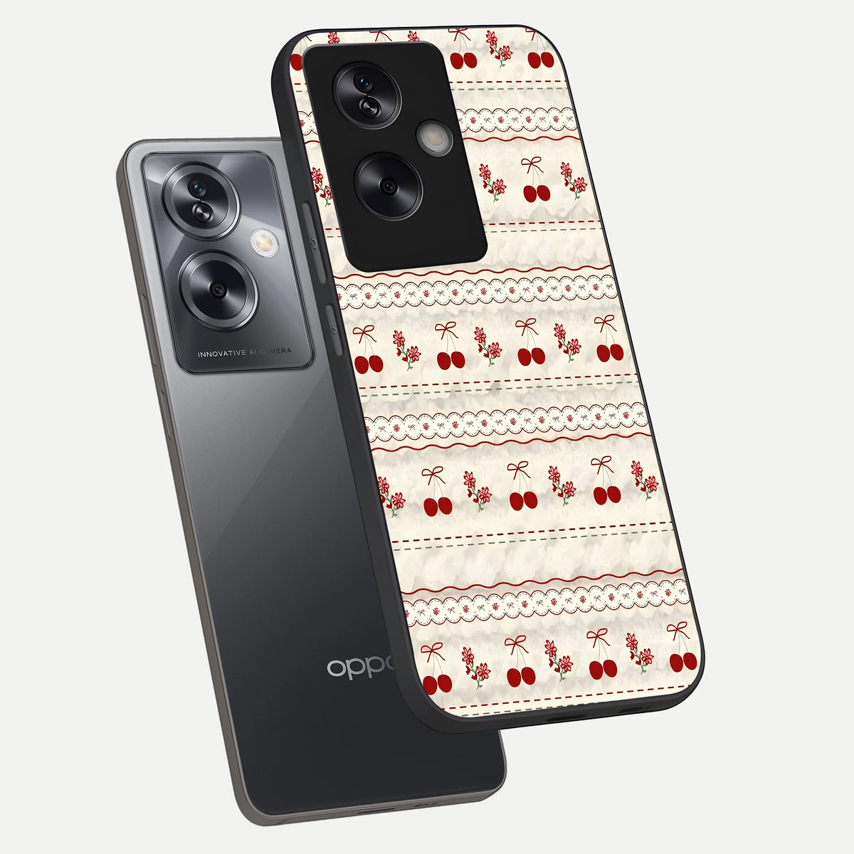  Cherry Bloom Charm phone case For Oppo A79 showing premium glass back cover with detailed artwork