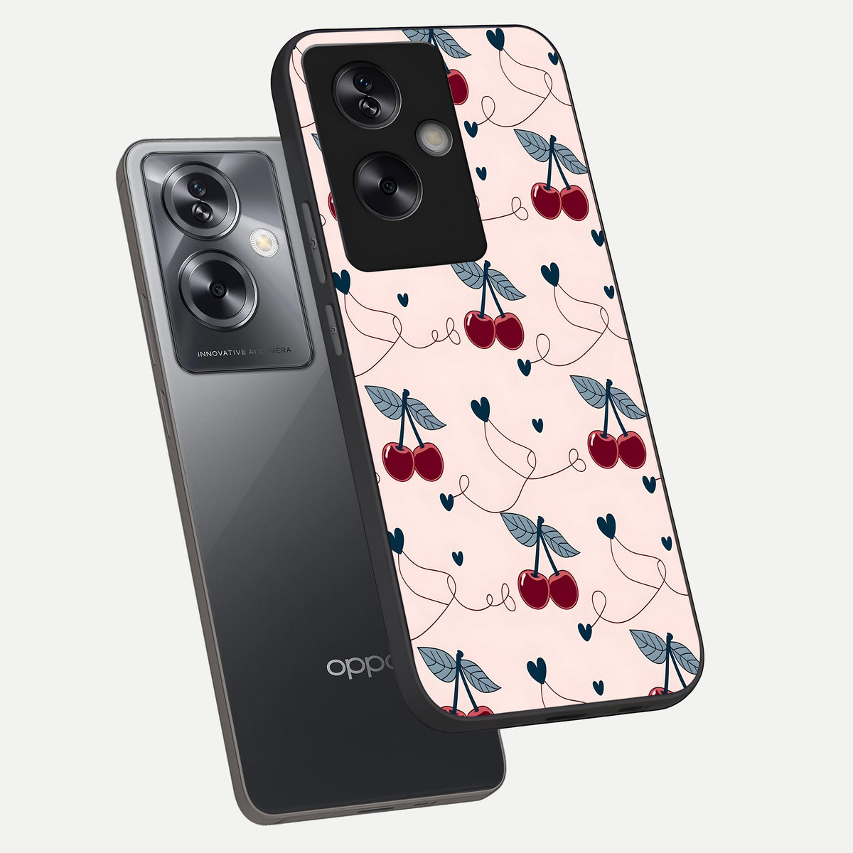  Cherry Heart Line phone case For Oppo A79 showing premium glass back cover with detailed artwork