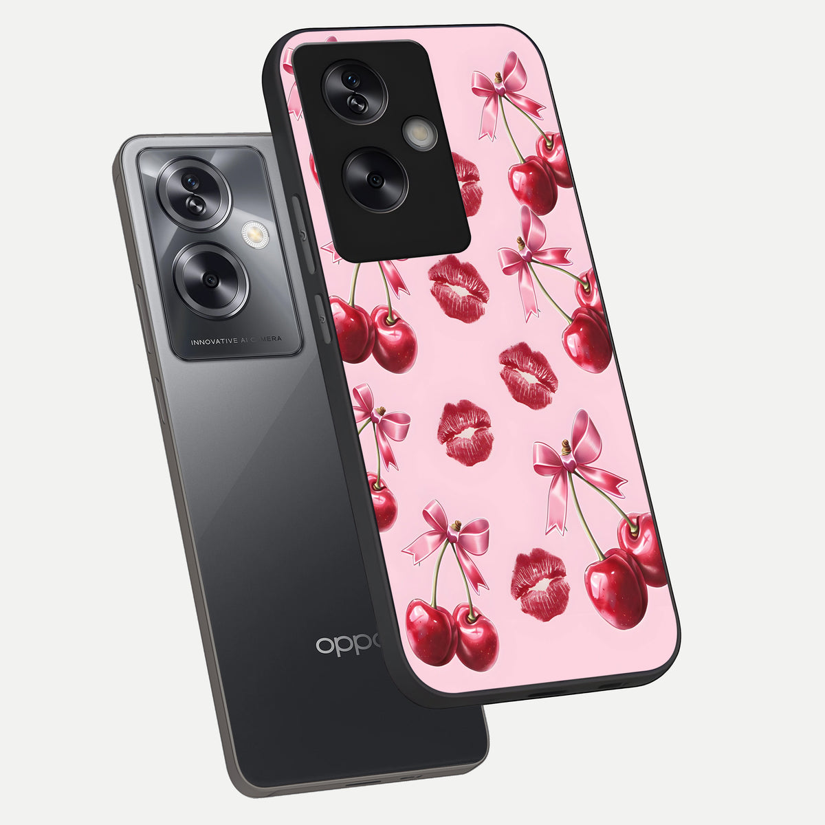  Cherry With Lips phone case For Oppo A79 showing premium glass back cover with detailed artwork