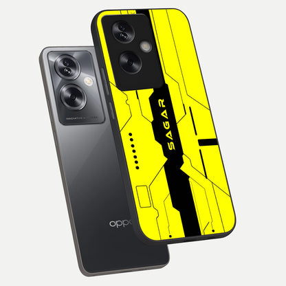  Circuit CYBERPUNK Custom Name phone case For Oppo A79 showing premium glass back cover with detailed artwork