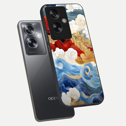  Colored Waves phone case For Oppo A79 showing premium glass back cover with detailed artwork