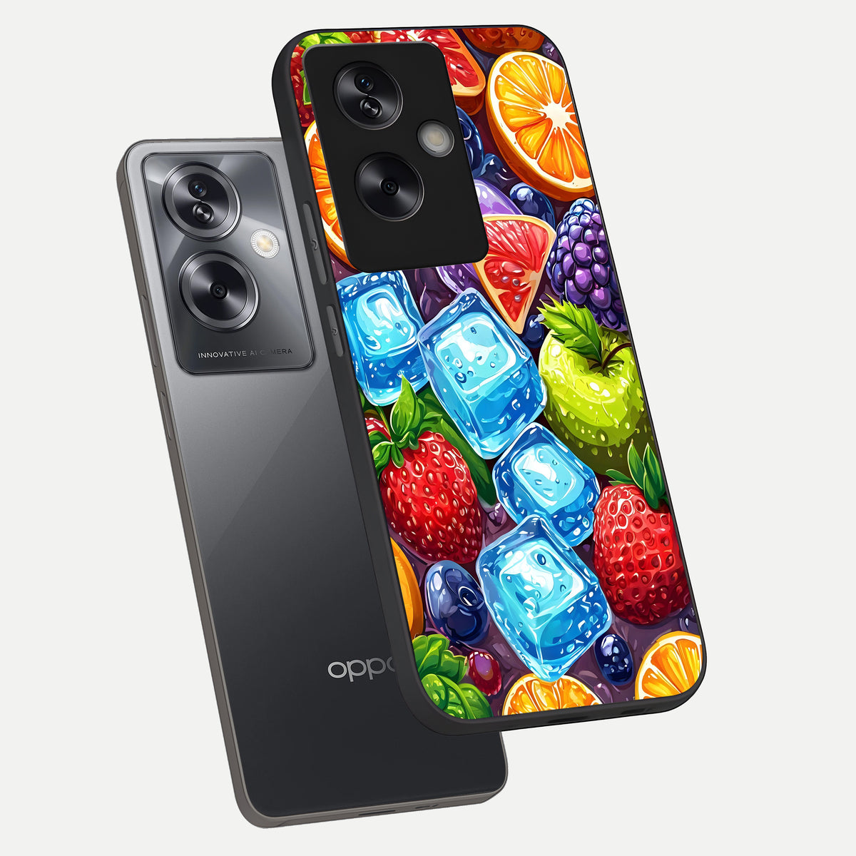  Colorful Fruits with Ice phone case For Oppo A79 showing premium glass back cover with detailed artwork