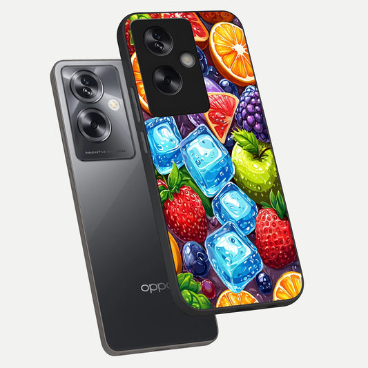  Colorful Fruits with Ice phone case For Oppo A79 showing premium glass back cover with detailed artwork