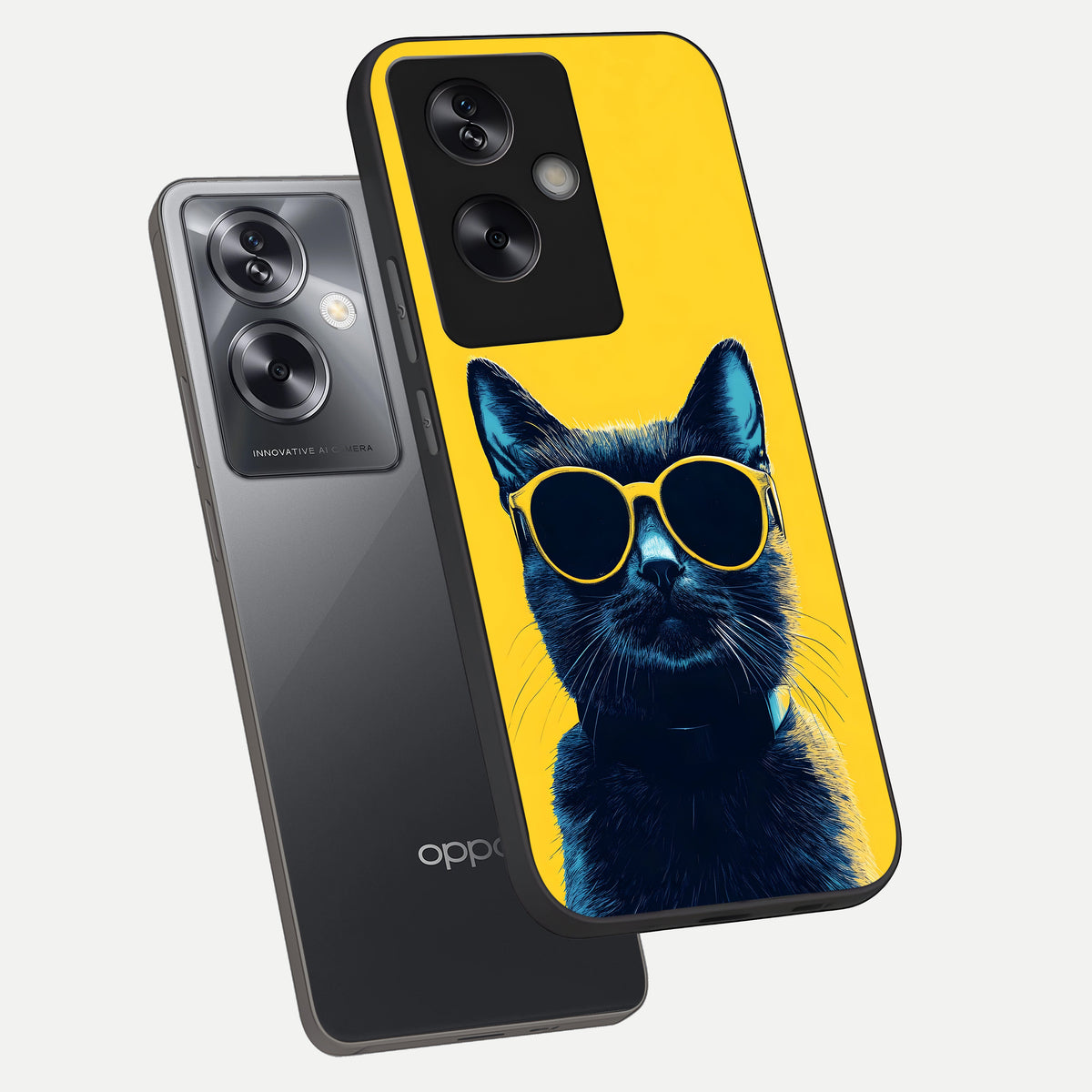  Cool Cat Vibes phone case For Oppo A79 showing premium glass back cover with detailed artwork