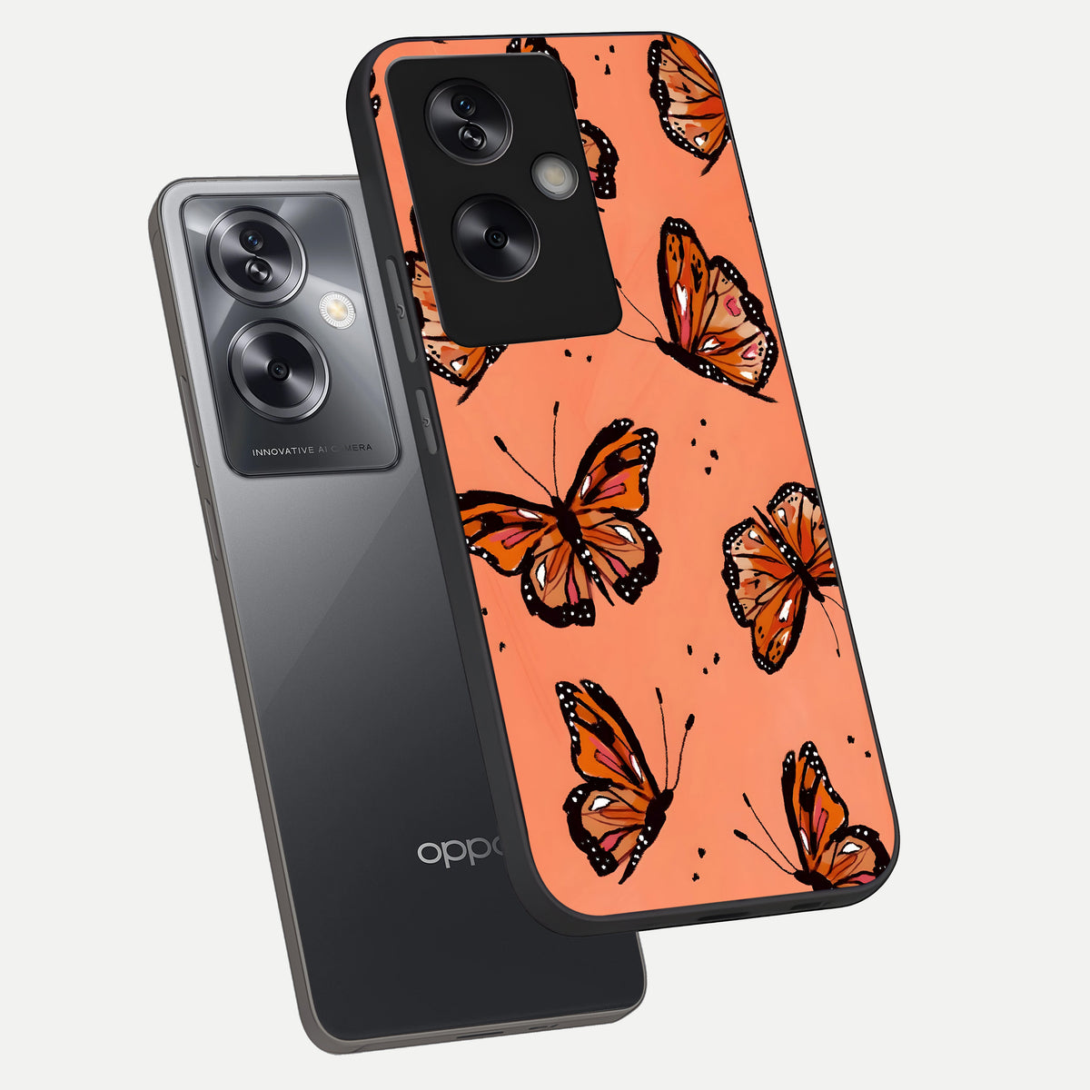  Coral Wing Butterfly phone case For Oppo A79 showing premium glass back cover with detailed artwork
