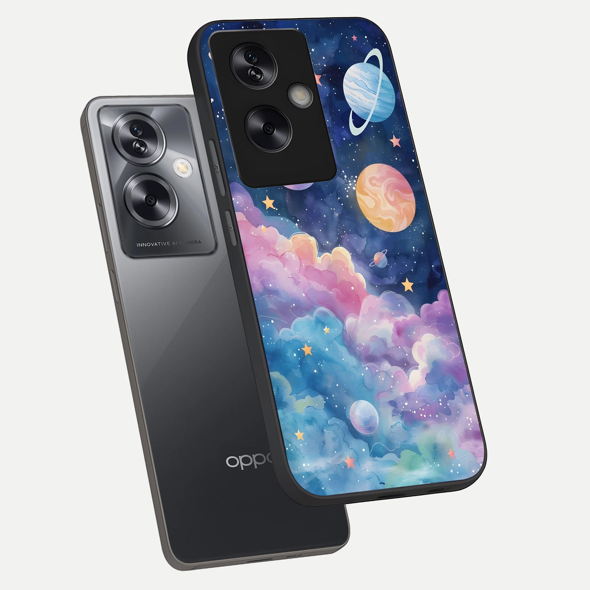  Cosmic Planet Dreams phone case For Oppo A79 showing premium glass back cover with detailed artwork