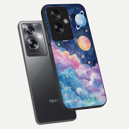 Cosmic Planet Dreams phone case For Oppo A79 showing premium glass back cover with detailed artwork