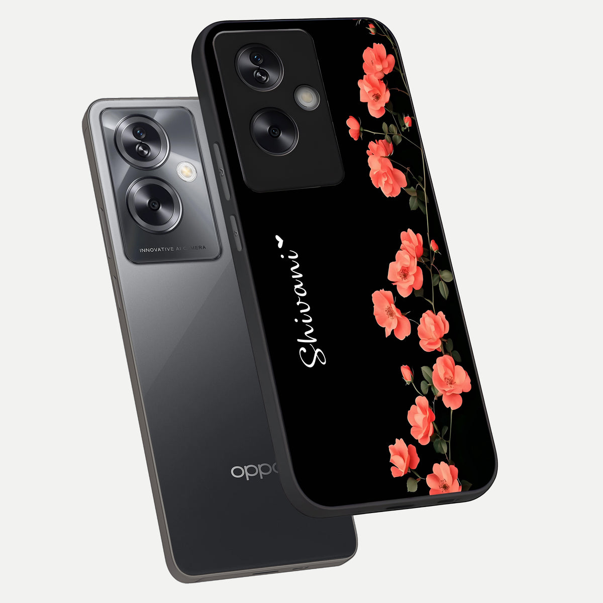  Crimson Bloom Grace Custom Name phone case For Oppo A79 showing premium glass back cover with detailed artwork