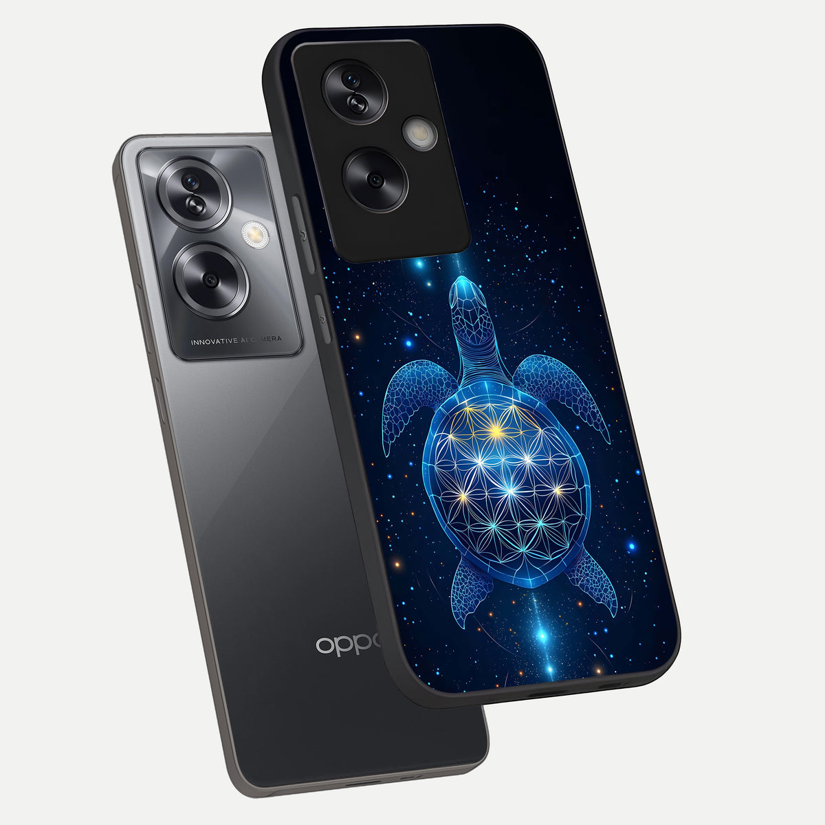  Crimson Blue Turtle phone case For Oppo A79 showing premium glass back cover with detailed artwork