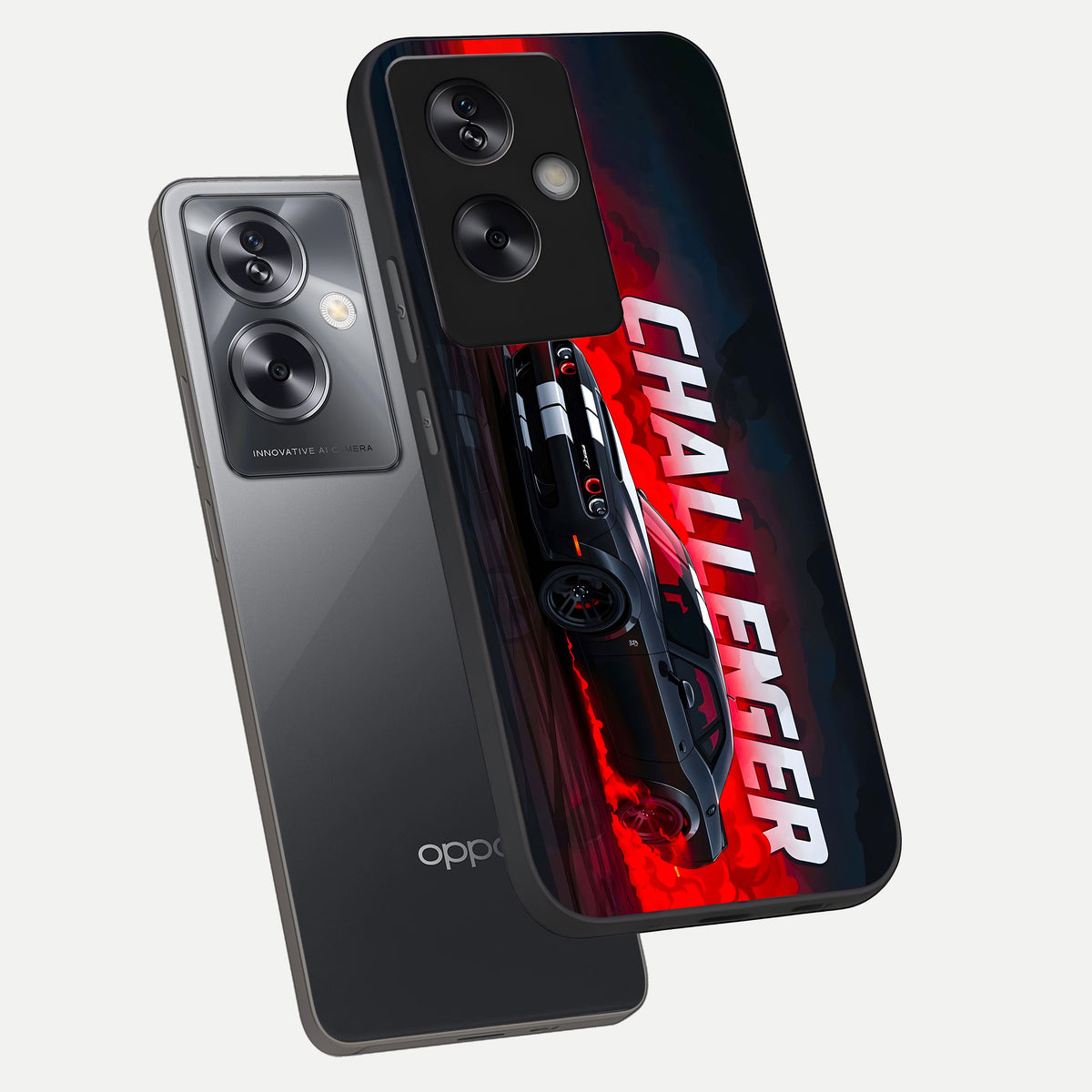  Crimson Challenger Fury phone case For Oppo A79 showing premium glass back cover with detailed artwork