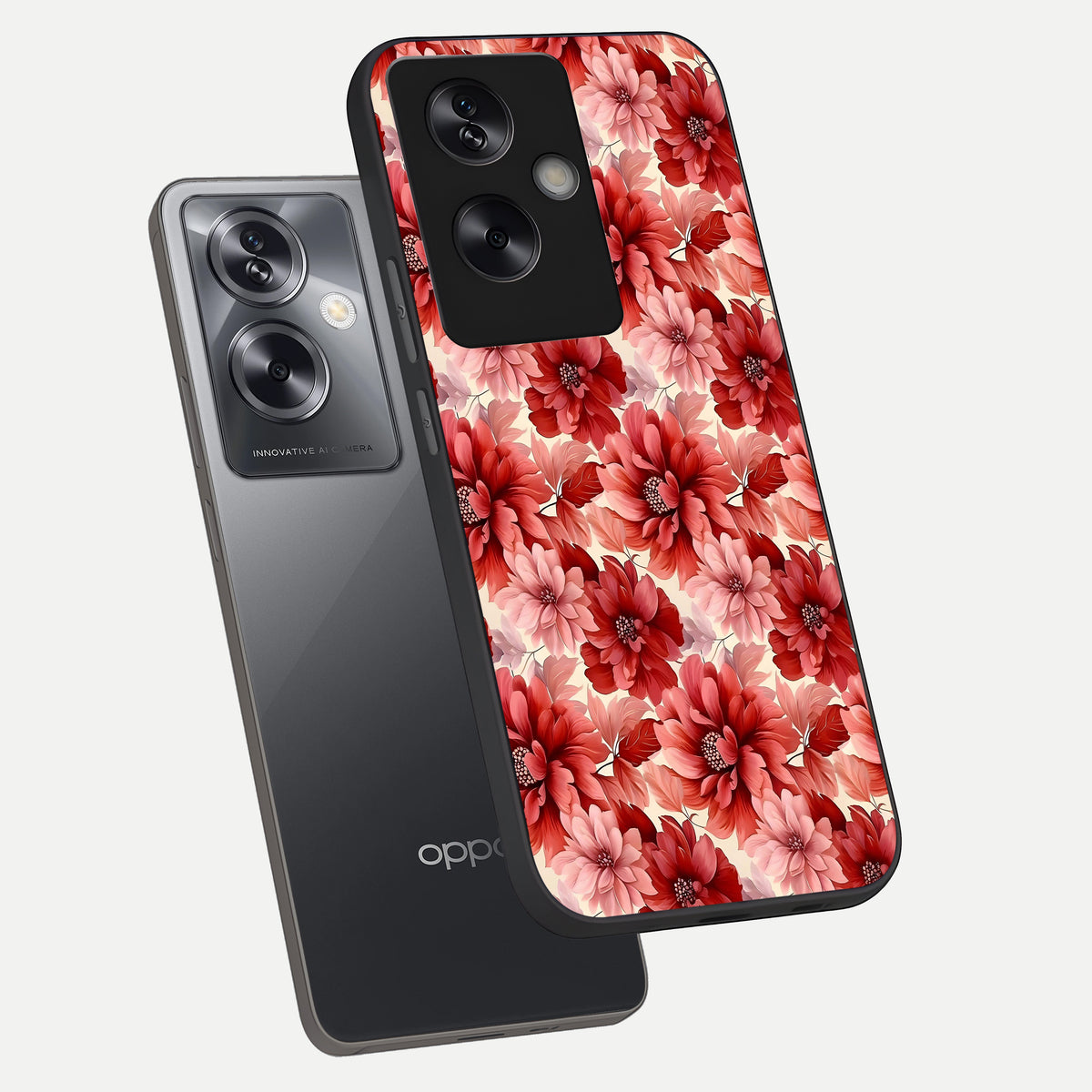  Crimson Love Petals phone case For Oppo A79 showing premium glass back cover with detailed artwork