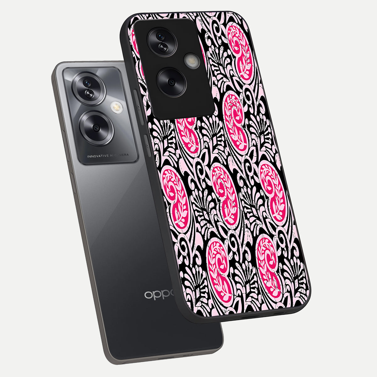  Crimson Paisley Charm phone case For Oppo A79 showing premium glass back cover with detailed artwork