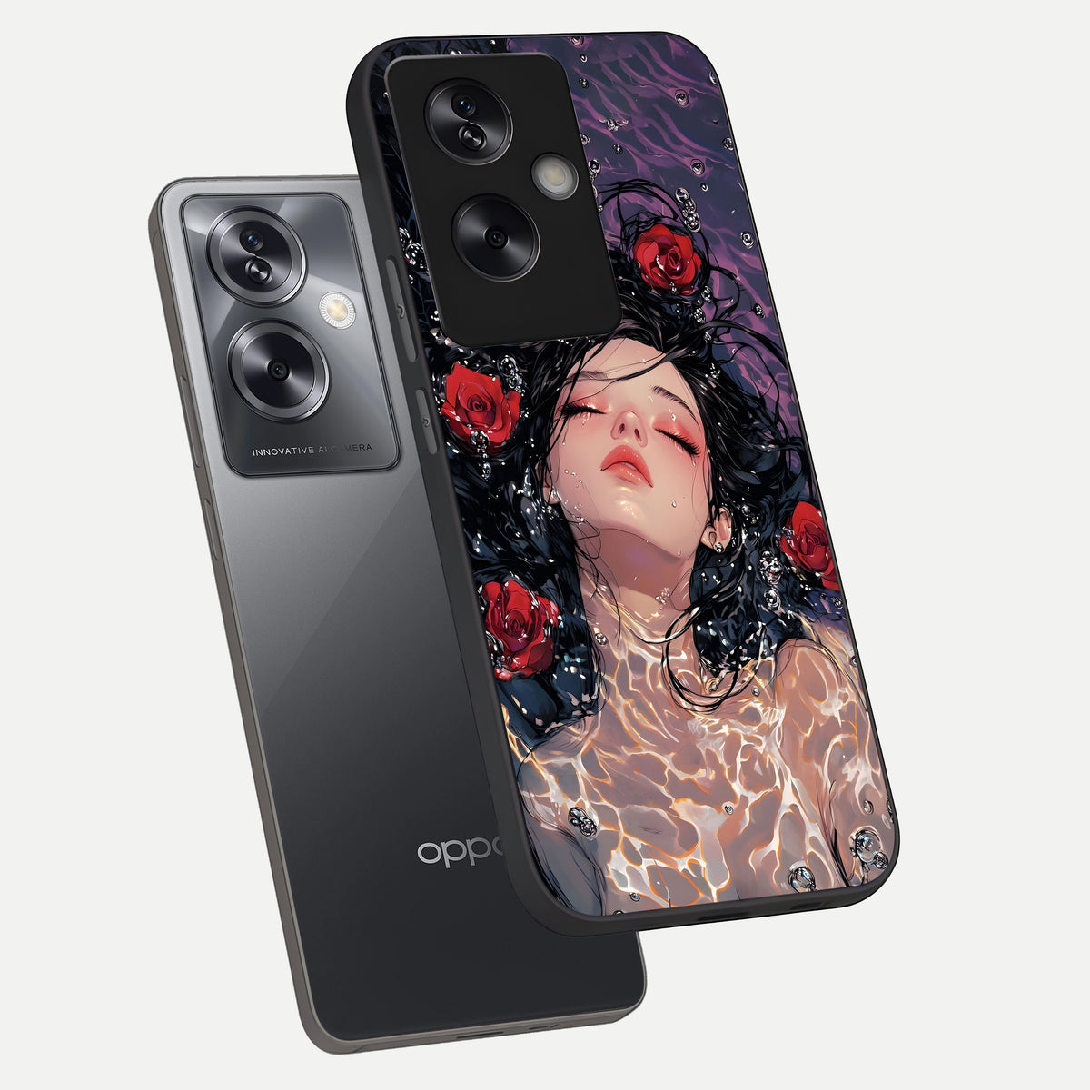  Crimson Rose Serenity phone case For Oppo A79 showing premium glass back cover with detailed artwork