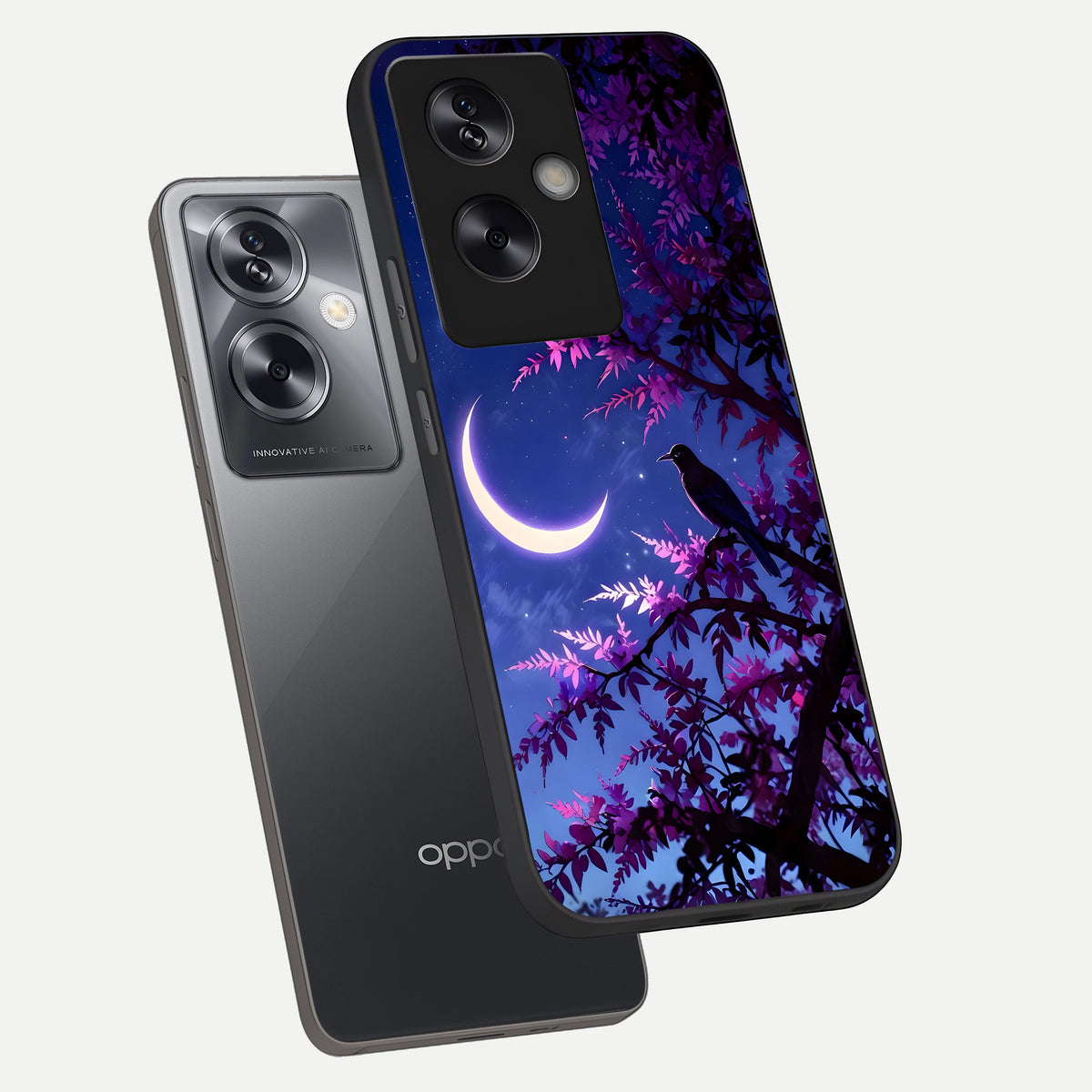  Crow And Moon Scenery phone case For Oppo A79 showing premium glass back cover with detailed artwork