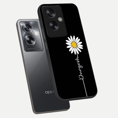  Custom Name White Flower phone case For Oppo A79 showing premium glass back cover with detailed artwork