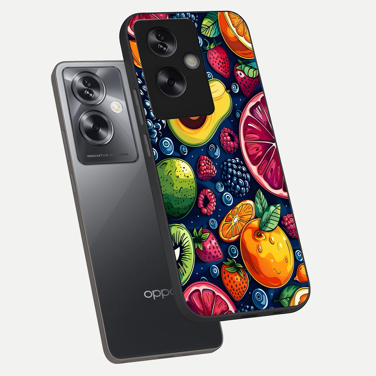  Cute Fruits Art phone case For Oppo A79 showing premium glass back cover with detailed artwork