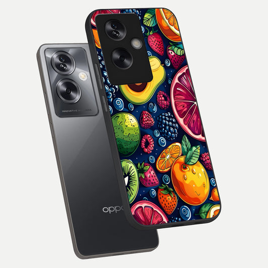 Cute Fruits Art phone case For Oppo A79 showing premium glass back cover with detailed artwork
