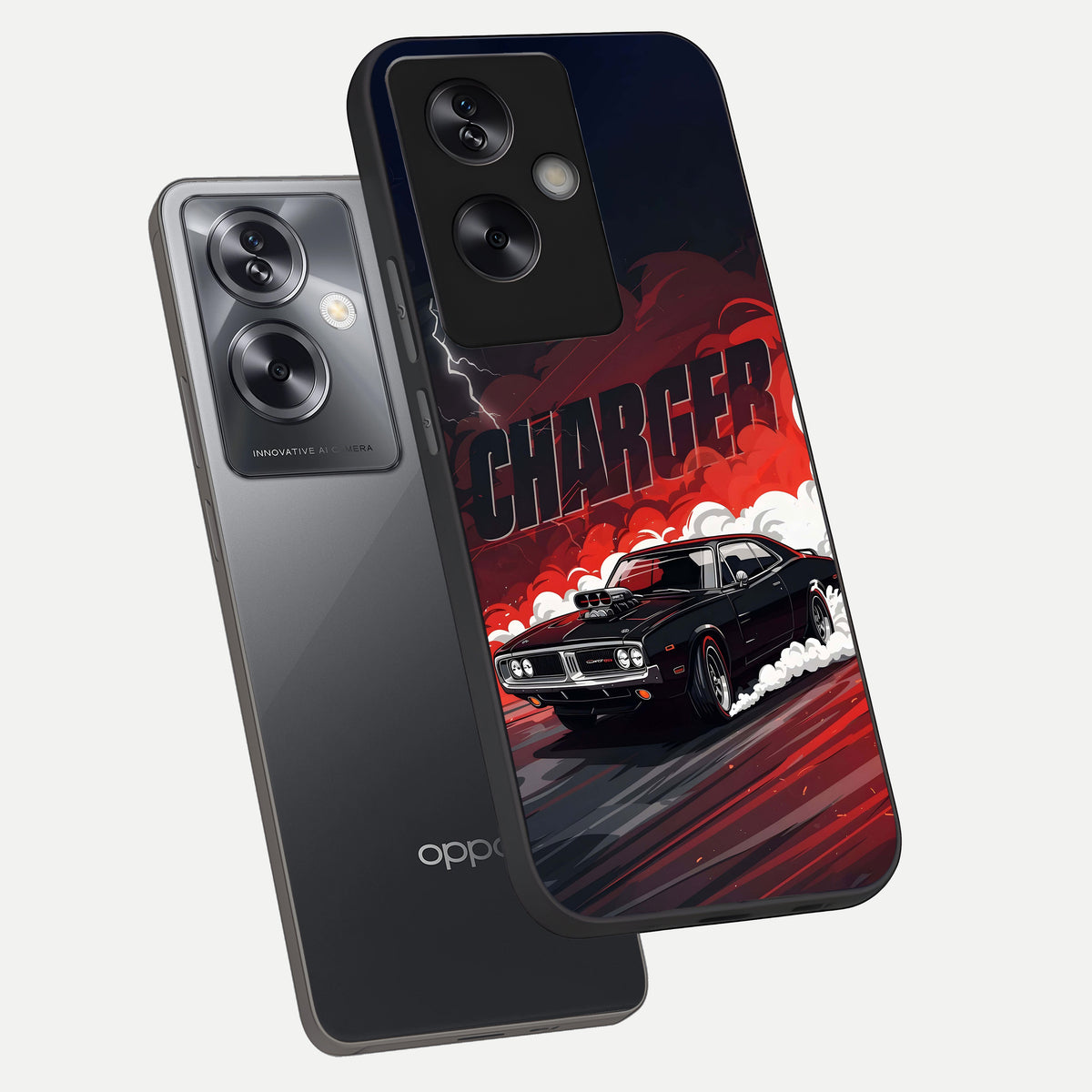  Dark Charger Fury phone case For Oppo A79 showing premium glass back cover with detailed artwork