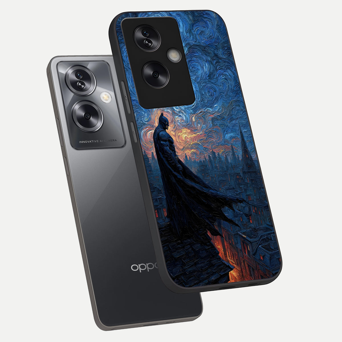  Dark Knight Dusk phone case For Oppo A79 showing premium glass back cover with detailed artwork