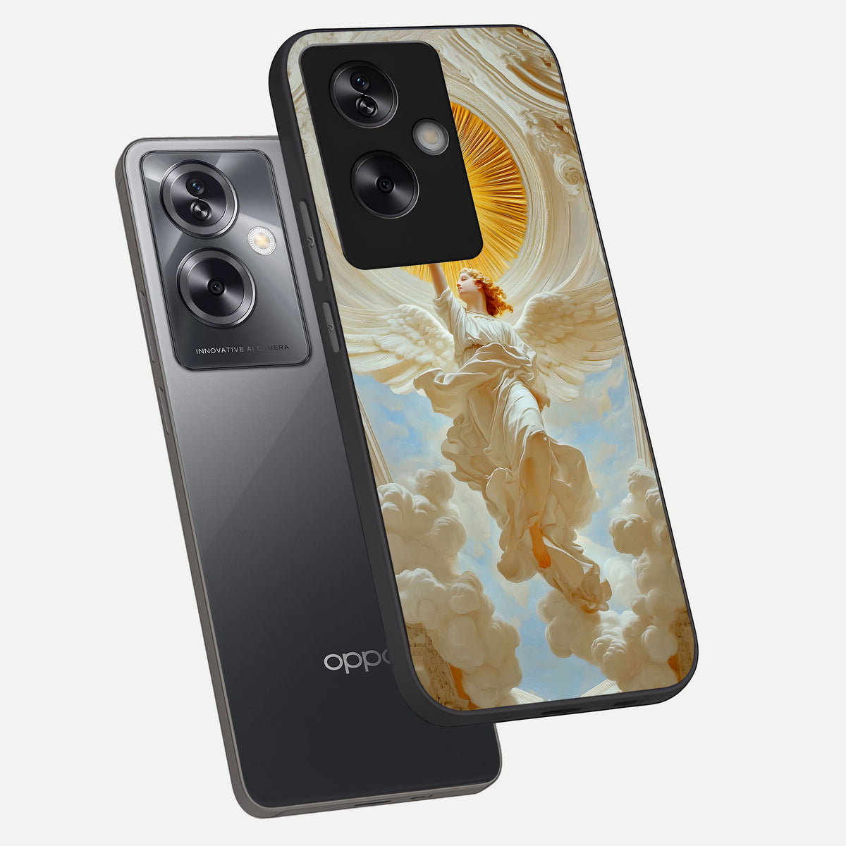  Divine Light Angel phone case For Oppo A79 showing premium glass back cover with detailed artwork