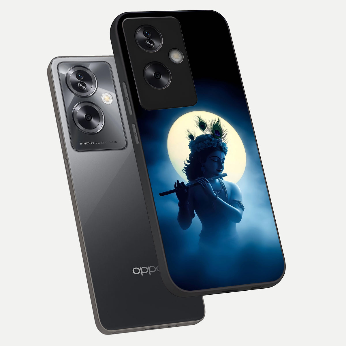  Divine Moon Flute phone case For Oppo A79 showing premium glass back cover with detailed artwork