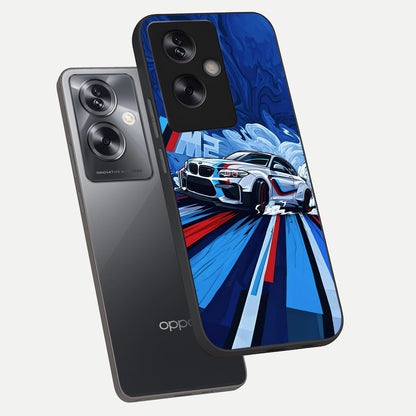  Drift Power Rush phone case For Oppo A79 showing premium glass back cover with detailed artwork