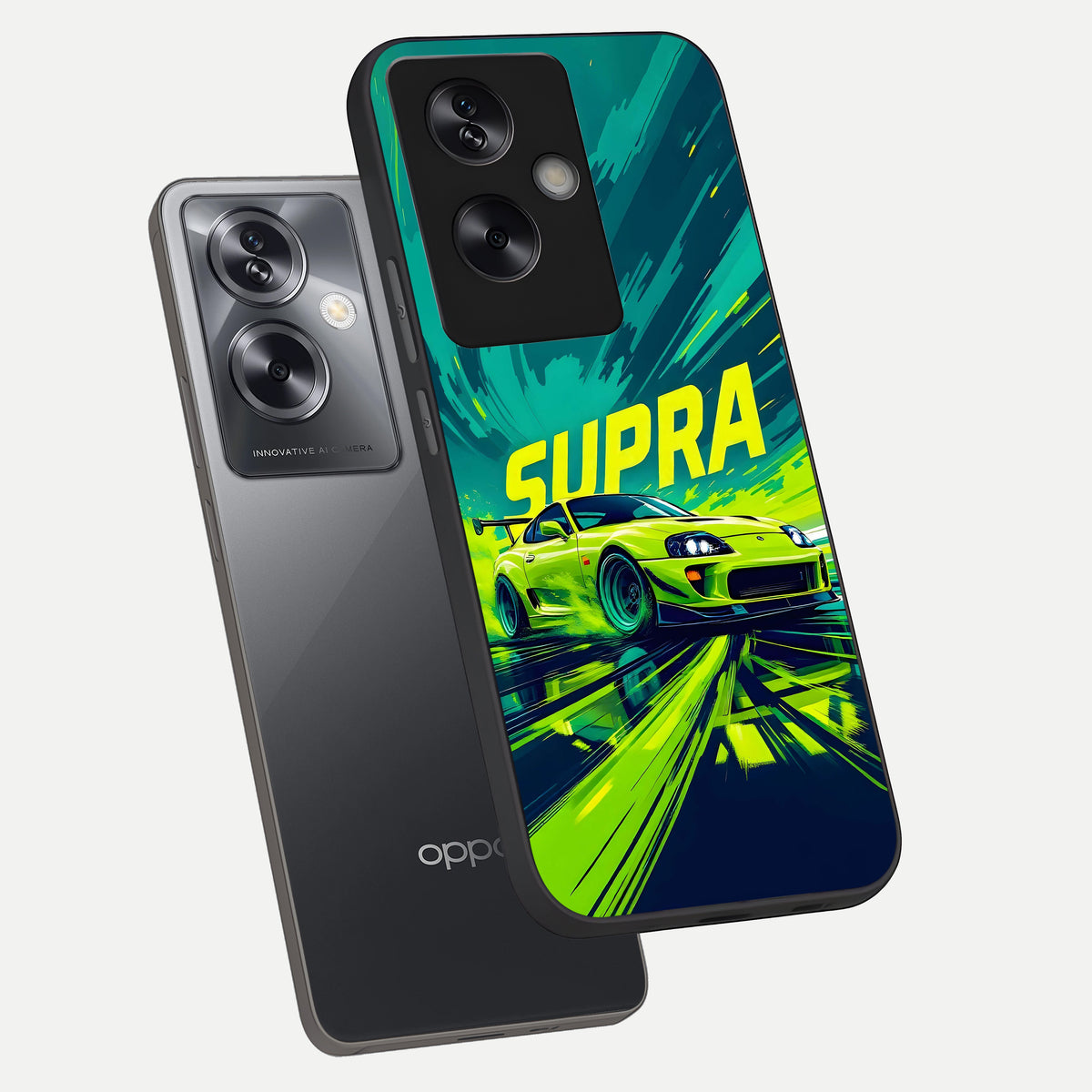  Electric Supra Thunder phone case For Oppo A79 showing premium glass back cover with detailed artwork