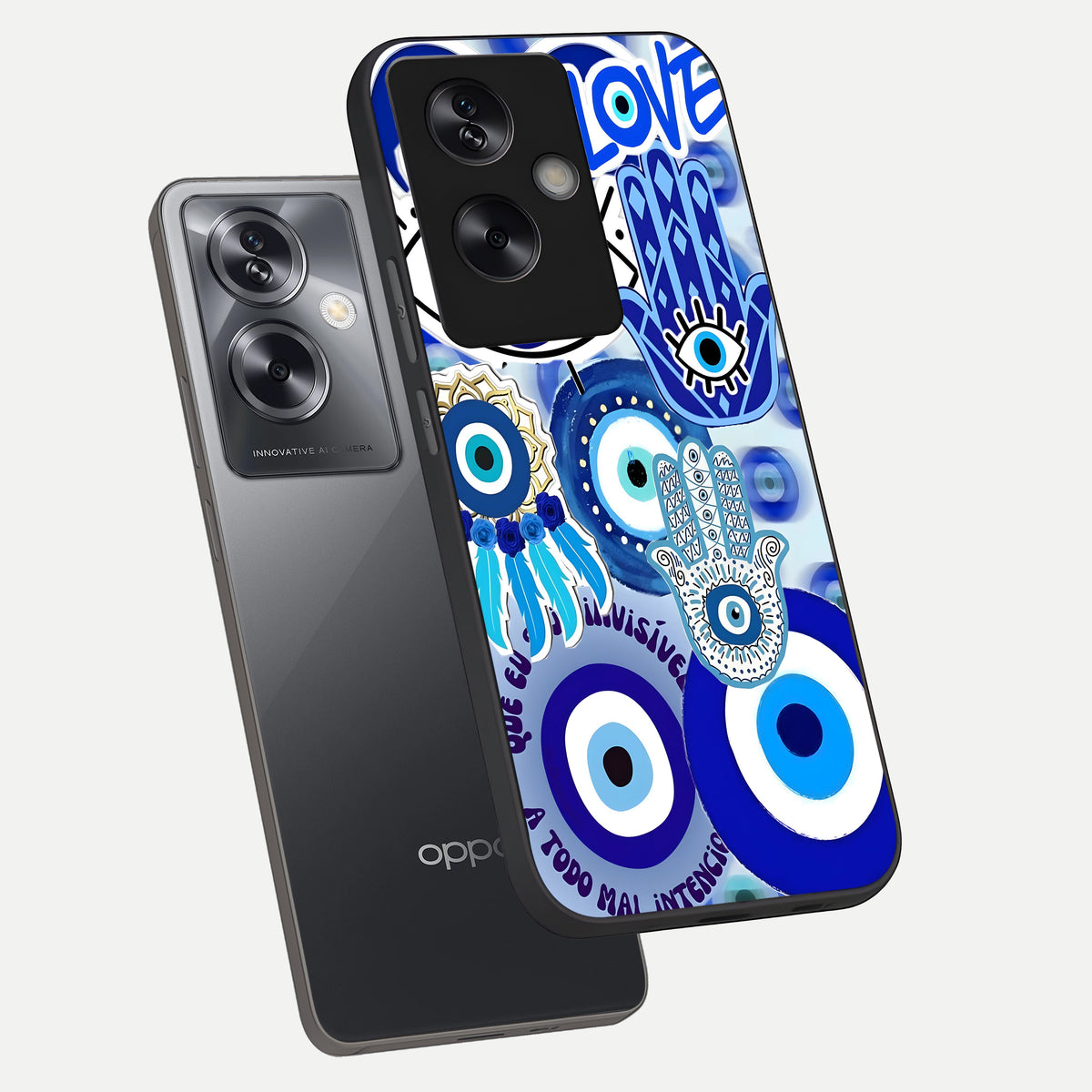  Evil Eyes Dream phone case For Oppo A79 showing premium glass back cover with detailed artwork