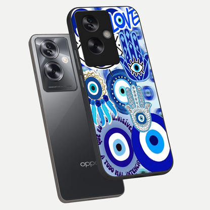  Evil Eyes Dream phone case For Oppo A79 showing premium glass back cover with detailed artwork
