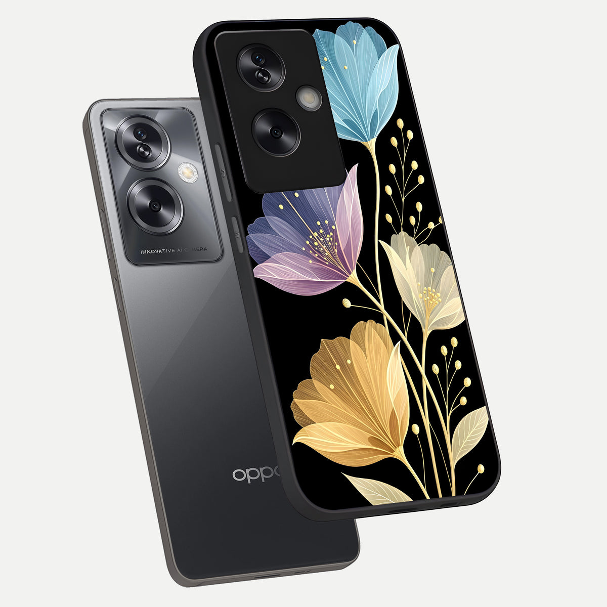  Flower Bloom Glow phone case For Oppo A79 showing premium glass back cover with detailed artwork