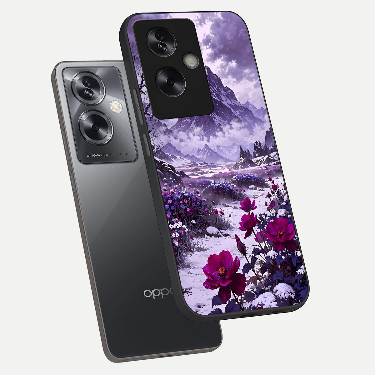  Flower Mountain View phone case For Oppo A79 showing premium glass back cover with detailed artwork