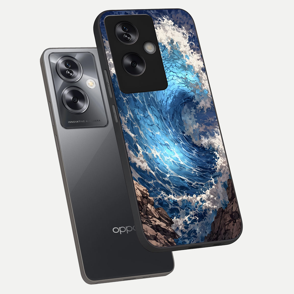  Giant Ocean Wave phone case For Oppo A79 showing premium glass back cover with detailed artwork