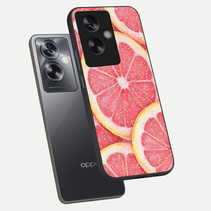  Glitter Grapefruit phone case For Oppo A79 showing premium glass back cover with detailed artwork