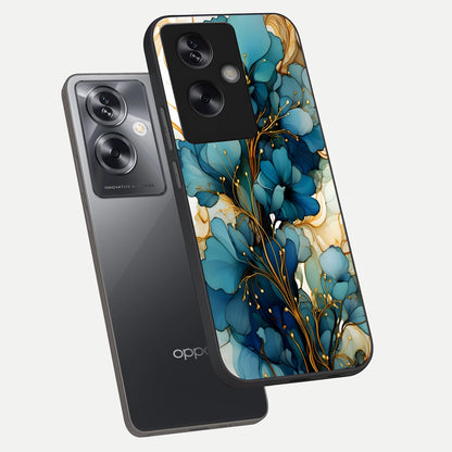  Golden Bloom Symphony phone case For Oppo A79 showing premium glass back cover with detailed artwork