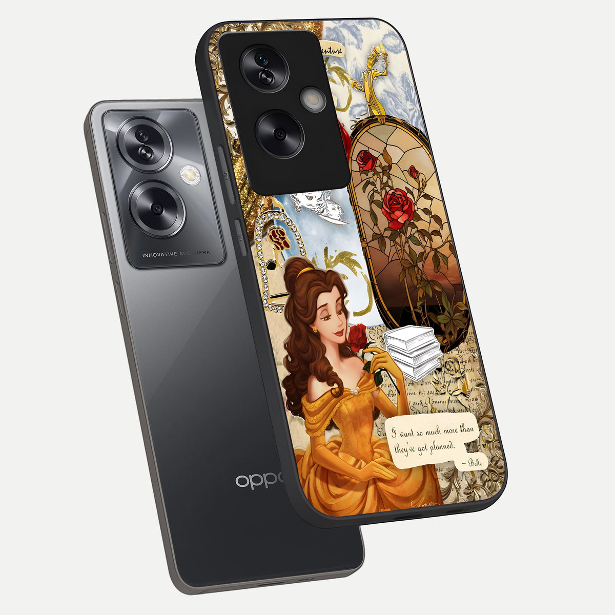  Golden Dream Belle phone case For Oppo A79 showing premium glass back cover with detailed artwork