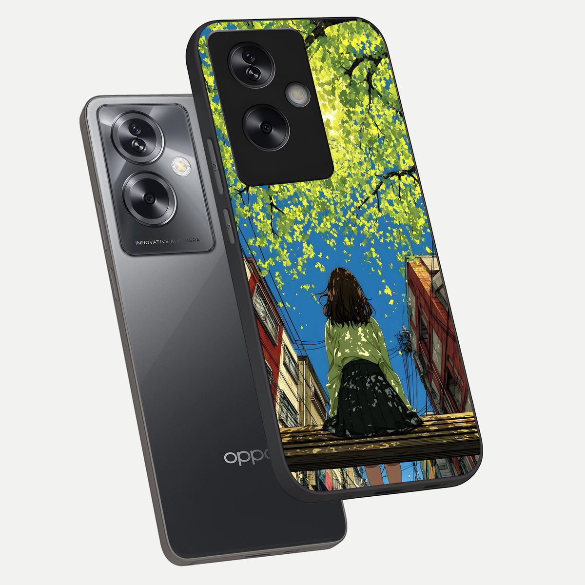  Golden Leaves Glow phone case For Oppo A79 showing premium glass back cover with detailed artwork