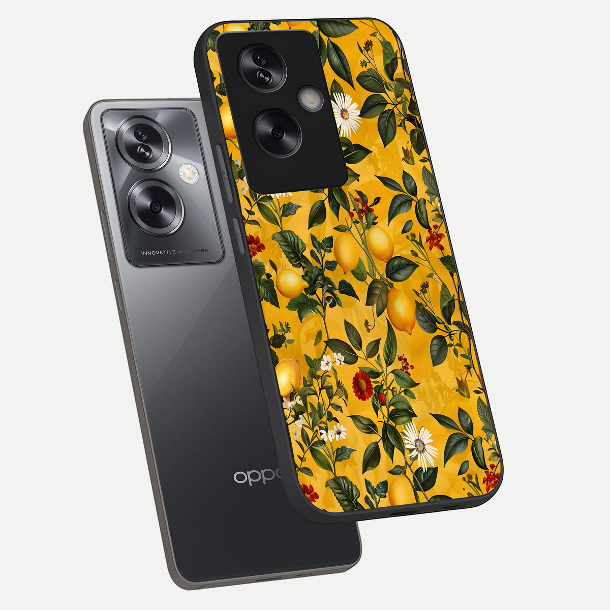  Golden Lemon Field phone case For Oppo A79 showing premium glass back cover with detailed artwork