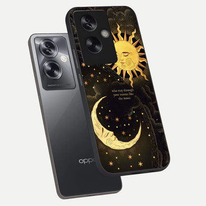  Golden Lunar Love phone case For Oppo A79 showing premium glass back cover with detailed artwork