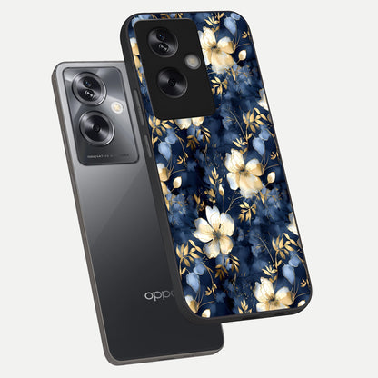  Golden Midnight Bloom phone case For Oppo A79 showing premium glass back cover with detailed artwork