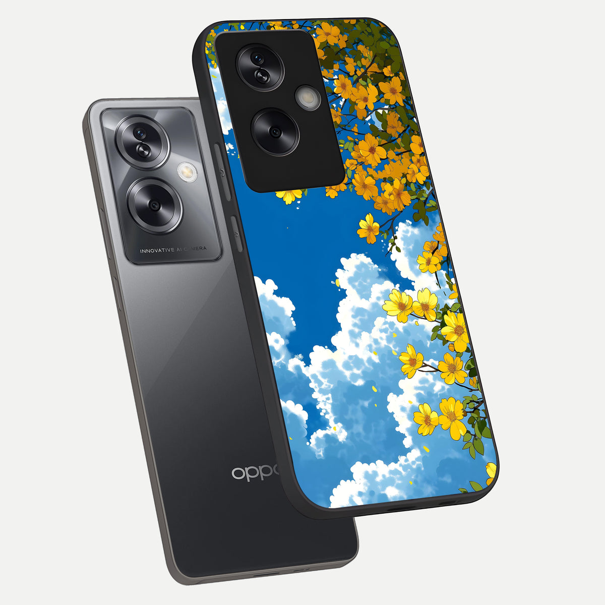  Golden Petal Sky phone case For Oppo A79 showing premium glass back cover with detailed artwork