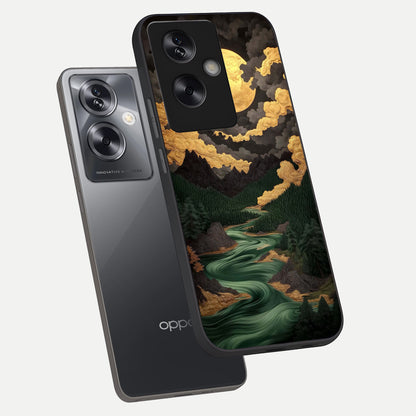  Golden River Moon phone case For Oppo A79 showing premium glass back cover with detailed artwork