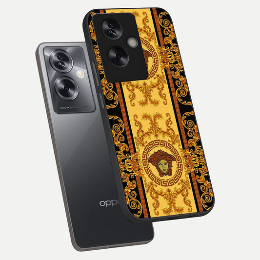  Golden Royal Heritage phone case For Oppo A79 showing premium glass back cover with detailed artwork
